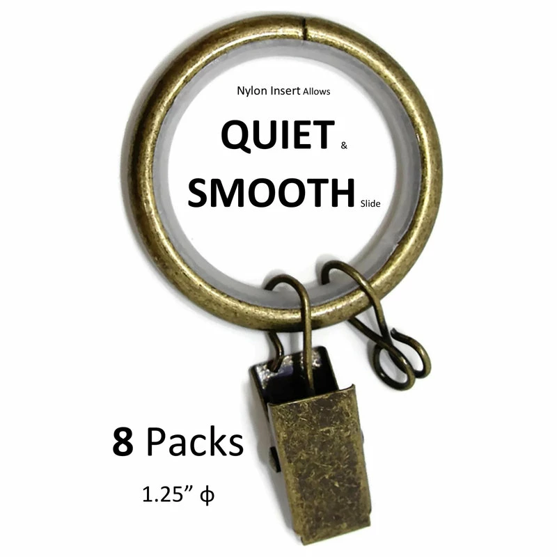 New π Urbanest 1 1/4" Nylon-insert Curtain Rings With Clips And Eyelets, Antique Brass π