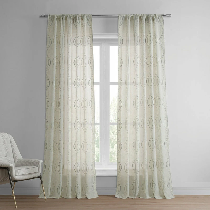 Flash Sale π Half Price Drapes Suez Natural Embroidered FauxLinen Sheer Curtain Single Panel, 50"x108" β¨ - Image 2