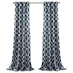 Buy ❤️ Lush Decor Edward Trellis Room Darkening Window Curtain Panels Navy 52x95 Set ✨