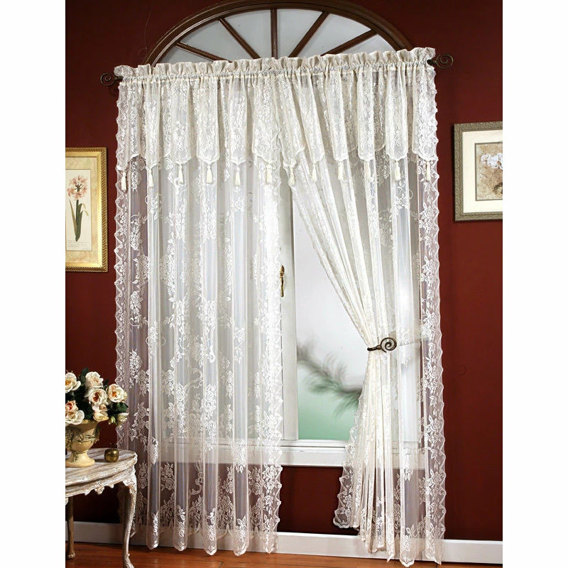 Hot Sale π₯ Stylemaster Carly Lace Curtain Panel With Attached Valance With Tassels, White, 63" Long π - Image 3