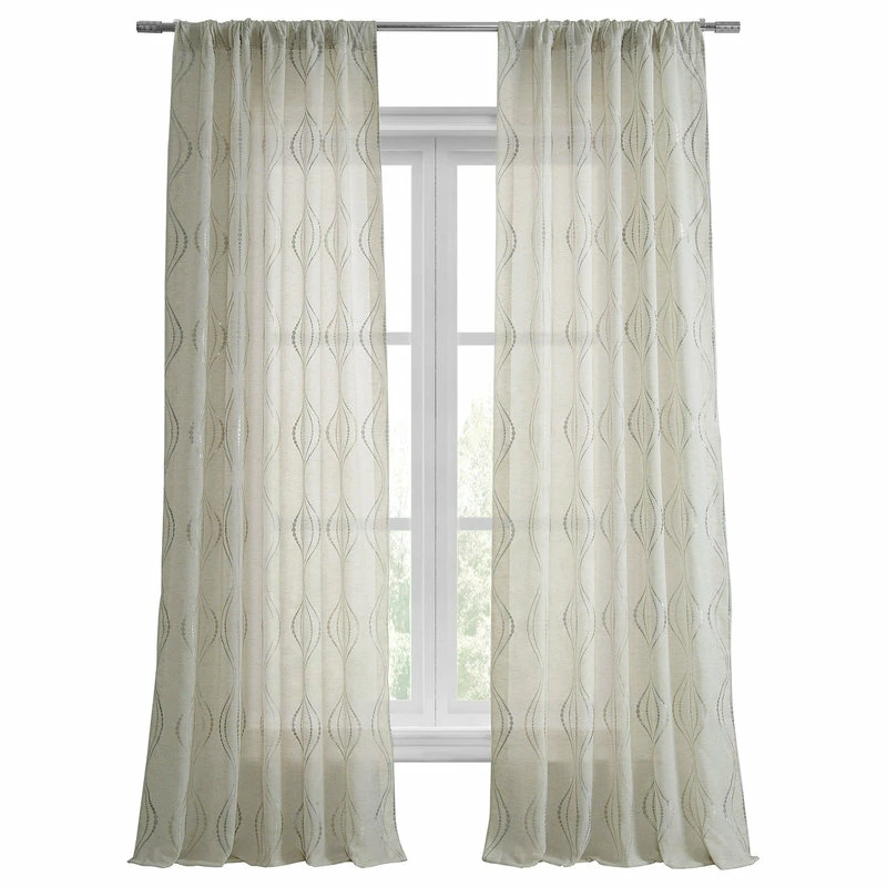 Flash Sale π Half Price Drapes Suez Natural Embroidered FauxLinen Sheer Curtain Single Panel, 50"x108" β¨