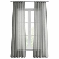 Best Pirce ⌛ Half Price Drapes Solid FauxLinen Sheer Curtain, Single Panel, Paris Gray, 50"x96" ⭐