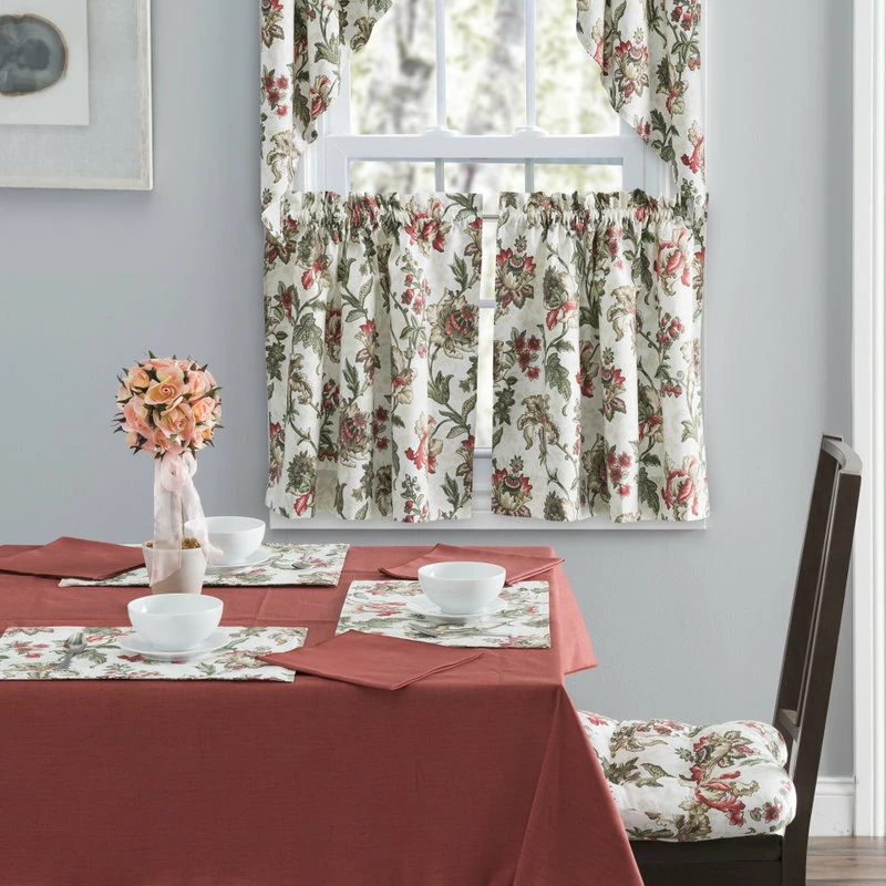 Cheapest π Ellis Curtain Madison Floral 56"x36" Tailored Swag, Brick 𧨠- Image 4