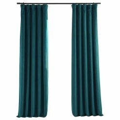 Outlet 🤩 Half Price Drapes Signature Everglade Teal Blackout Velvet Curtain Single Panel, 50"x84" 🛒