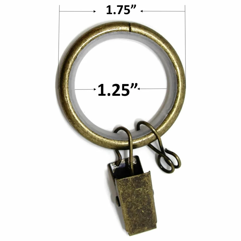New π Urbanest 1 1/4" Nylon-insert Curtain Rings With Clips And Eyelets, Antique Brass π - Image 2