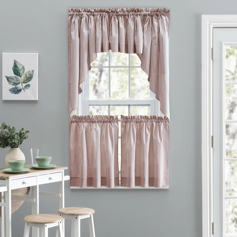 Discount βοΈ Ellis Curtain Plaza Stripe 56" X 36" Tailored Swag, Brick β¨ - Image 3