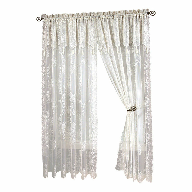 Hot Sale π₯ Stylemaster Carly Lace Curtain Panel With Attached Valance With Tassels, White, 63" Long π