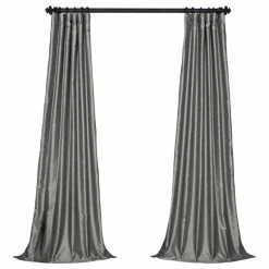 New π Exclusive Fabrics & Furnishings, LLC Storm Gray Textured Vintage Faux Dupioni Silk Curtain Single Panel, 50"x108" β