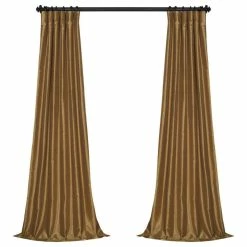 Best Pirce ⌛ Exclusive Fabrics & Furnishings, LLC Flax Gold Vintage Textured Faux Dupioni Silk Curtain Single Panel, 50"x84" ⭐