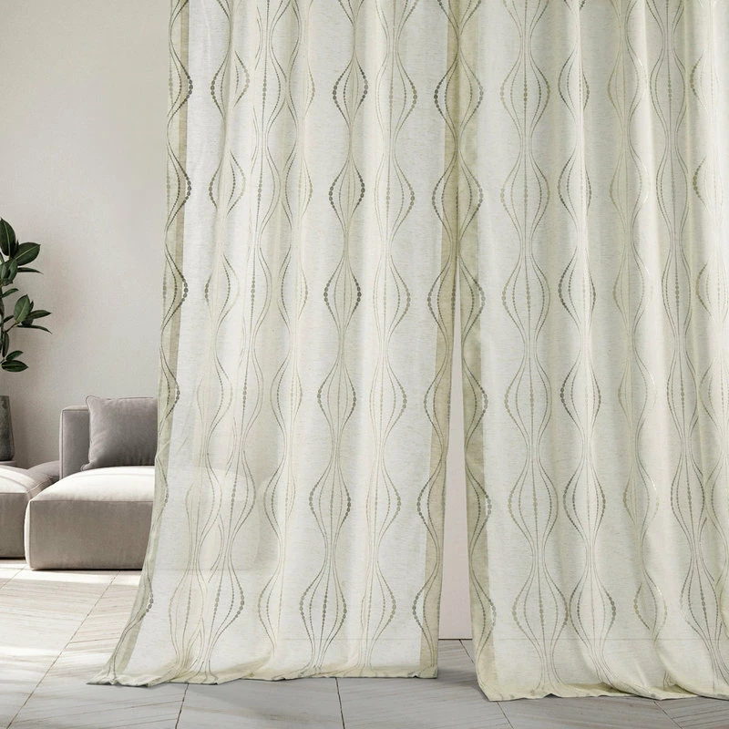 Flash Sale π Half Price Drapes Suez Natural Embroidered FauxLinen Sheer Curtain Single Panel, 50"x108" β¨ - Image 4
