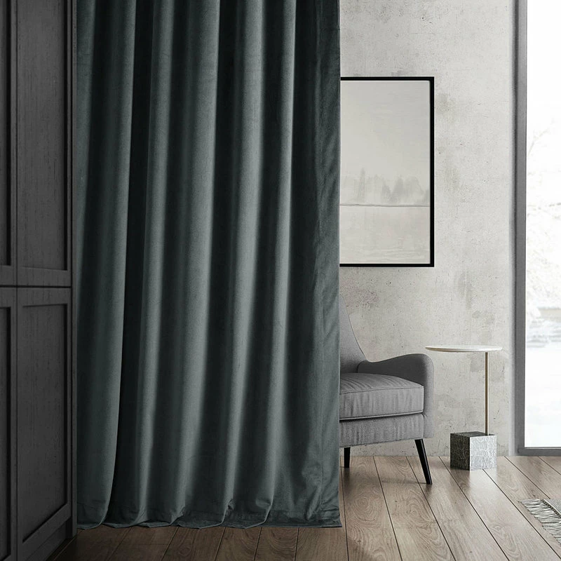 Brand new π Half Price Drapes Signature Natural Gray Blackout Velvet Curtain Single Panel, 50"x84" π - Image 4