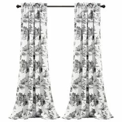 Cheap 🔥 Lush Decor French Country Toile Room Darkening Window Panel Pair, White/Charcoal, 84"x52" 🎉