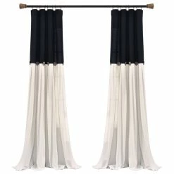 Buy 😉 Lush Decor Linen Button Single Window Panel, Black/White, 95"x40" ⌛