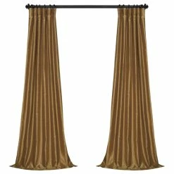 Discount ✔️ Exclusive Fabrics & Furnishings, LLC Flax Gold Vintage Textured Faux Dupioni Silk Curtain Single Panel, 50"x96" 🎉