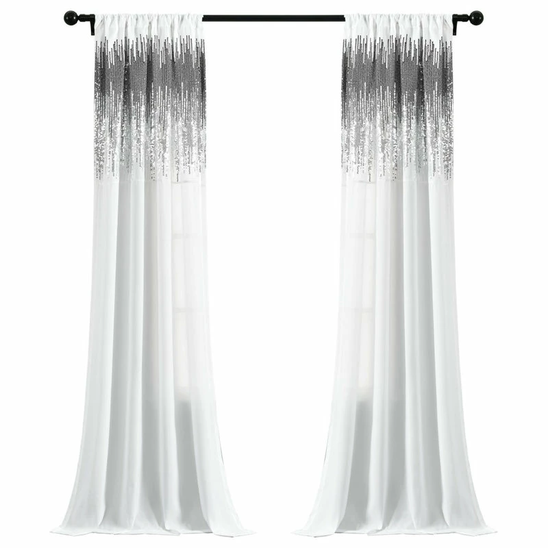 Outlet π Lush Decor Shimmer Sequins Window Panel Set, White/Black, 84"x42" π