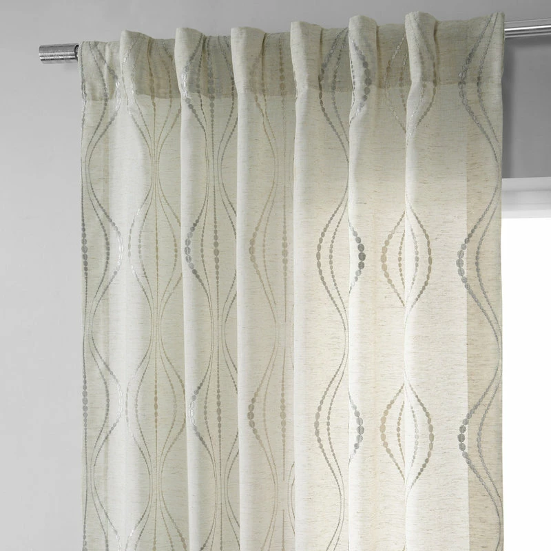 Flash Sale π Half Price Drapes Suez Natural Embroidered FauxLinen Sheer Curtain Single Panel, 50"x108" β¨ - Image 7