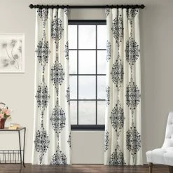 Best reviews of π₯ Half Price Drapes Kerala Blue Printed Cotton Twill Curtain, 50"x96" π