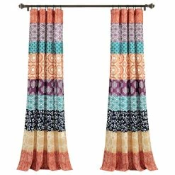 Promo 🤩 Lush Decor Bohemian Stripe Window Panel, Set Of 2, Fuchsia/Orange, 84"x52" 🔥