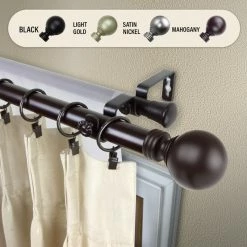 Brand new 🎁 Rod Desyne Globe Double Curtain Rod, Mahogany, 28-48" 🌟