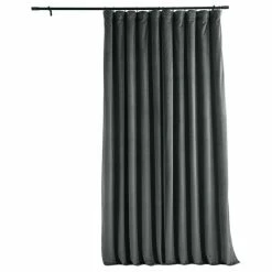 Budget 💯 Exclusive Fabrics & Furnishings, LLC Extra Wide Blackout Velvet Curtain Single Panel, Natural Gray, 100"x84" ⌛