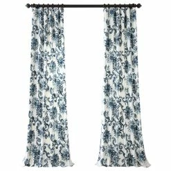 Outlet 🥰 Exclusive Fabrics & Furnishings, LLC Indonesian Blue Printed Cotton Twill Curtain, 50"x96" 🔔