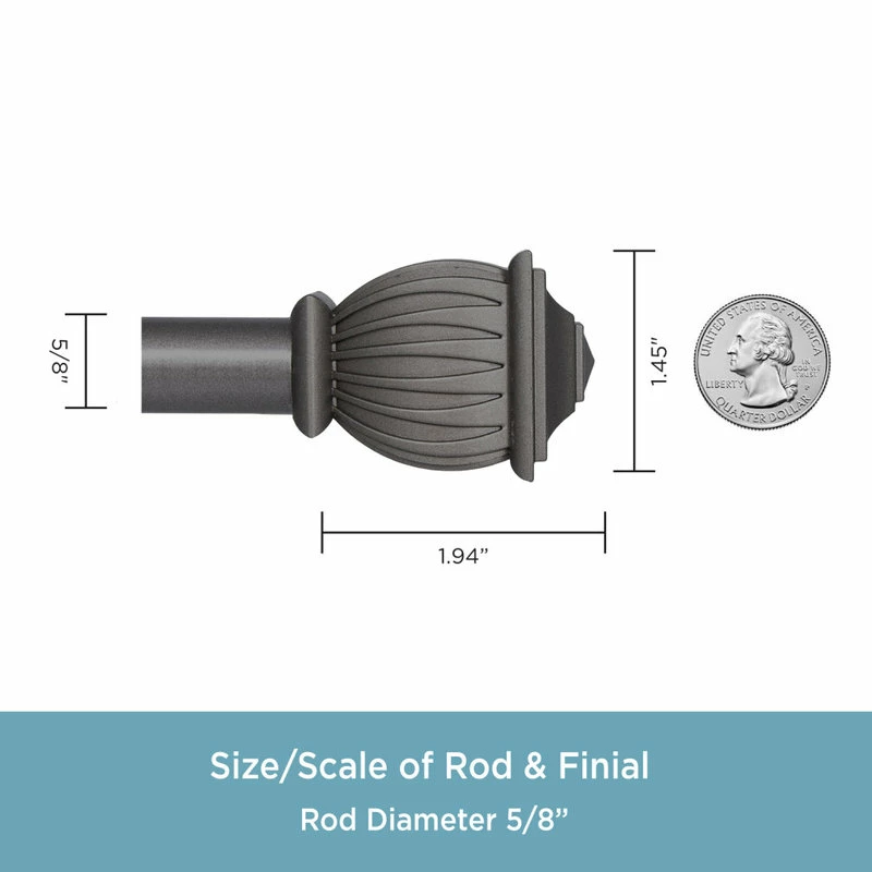 Best Sale π Kenney® Benji 5/8" Decorative Window Curtain Rod, Pewter, 28-48" π - Image 3