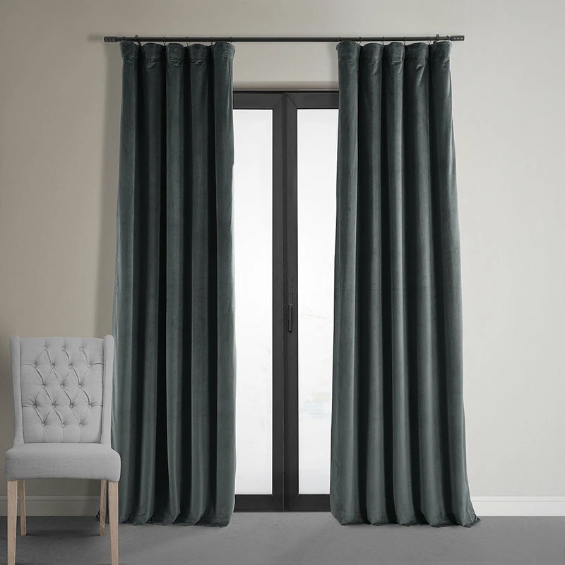 Best reviews of π Half Price Drapes Signature Natural Gray Blackout Velvet Curtain Single Panel, 50"x96" π― - Image 2