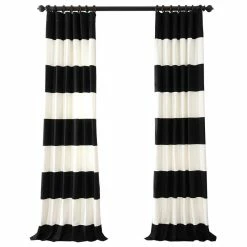 Brand new π― Half Price Drapes Onyx Black & Off-White Horizontal Stripe Cotton Curtain, 50"x84" π