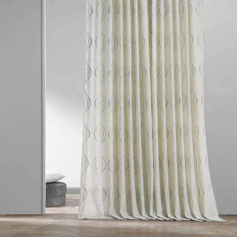 Flash Sale π Half Price Drapes Suez Natural Embroidered FauxLinen Sheer Curtain Single Panel, 50"x108" β¨ - Image 3