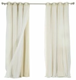 Discount ✨ Best Home Fashion Grommet Blackout Curtains With Tulle Overlay, Beige, 108" 😀