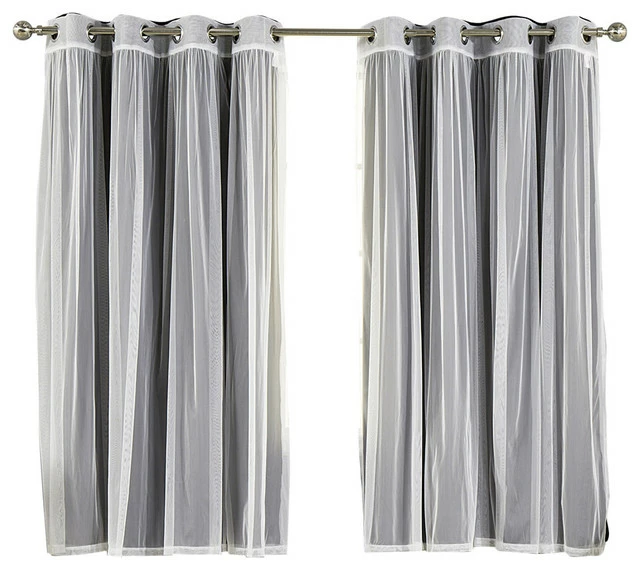 Coupon π― Best Home Fashion Gathered Tulle Sheer And Blackout 4-Piece Curtain Set, Black, 84" π§¨