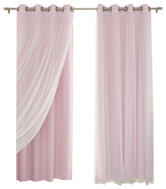 Coupon β Best Home Fashion Gathered Tulle Sheer And Blackout 4-Piece Curtain Set, Pink, 96" π